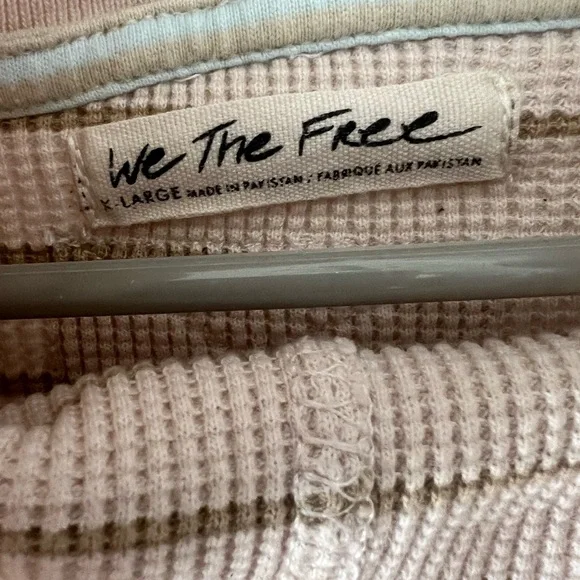 Free People blush, beige, striped tunic pullover hooded waffle knit top XL - Picture 6 of 7